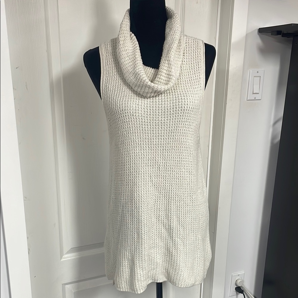 Cream Cowl Neck Sweater with Chunky Knit and Sleeveless Design